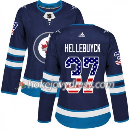Dámské Hokejový Dres Winnipeg Jets Connor Hellebuyck 37 2017-2018 USA Flag Fashion Modrá Adidas Authentic